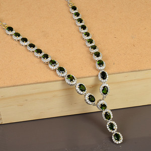 Solid 925 Sterling Silver Engagement Necklace Chrome Diopside Cubic Zirconia Gemstone <b>Lariat</b> Necklace Gold Plated Fine <b>Jewelry</b> - Product Image 5