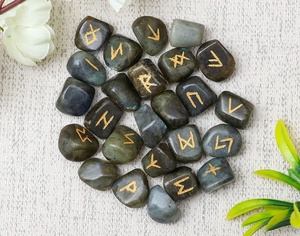 Labradorite ชุดหินรูนพร้อมสลักรูปตัวอักษรโบราณสำหรับผู้สูงอายุอักษรรูนชาวไวกิ้งตัวหนังสือ - Product Image 3