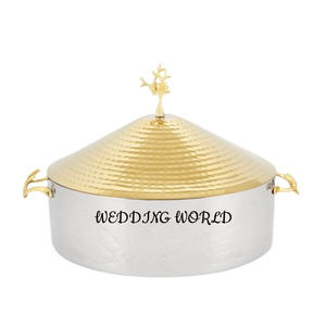 Casserole de luxe en métal à double paroi avec finition dorée Chauffe-plat en métal décoratif le plus vendu - Product Image 2