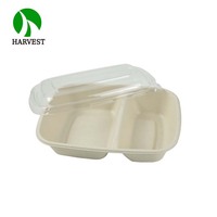 Caja de Embalaje de Alimentos Biodegradable de Pulpa de Caña de Azúcar con 2 Compartimentos, Apta para Microondas, Impermeable, con Grabado Disponible, para Uso Doméstico