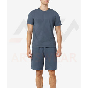 Ensemble t-shirt et short pour homme, vêtements de sport personnalisés de différentes couleurs, col rond, 100% coton, Polyester, Logo, ensemble deux pièces - Product Image 1