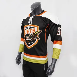 China Factory Custom made 2022 new design durable black white color mens ice hockey jerseys