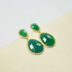 Natural Green Onyx Gemstone <b>Drop</b> <b>Earrings</b> 925 Sterling Silver <b>Gold</b> Plated Green Gemstone Dangle Gift Dangle <b>Earrings</b> Wholesale - Product Image 5
