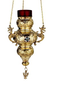 Laiton russe 3 chaînes suspendus veillée lampe église orthodoxe chrétienne Kandili brûleur d'arôme pour un usage religieux - Product Image 2