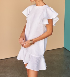 Robe Courte Formelle en Lin et Coton Brodé pour Femme, Col Rond, Manches Courtes, Respirante, Tendance 2025 - Product Image 3