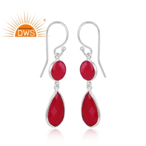 Pendiente de Plata de Ley 925 con gema de Calcedonia rosa, joyería de plata - Product Image 2