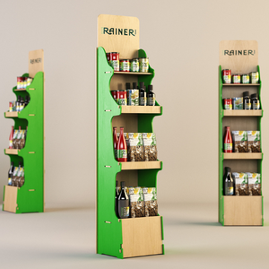 Esposit Silvestro SH-5100-001 Display da pavimento personalizzato in compensato di betulla stampato con scaffali per negozi di alimentari - Product Image 2