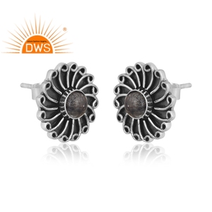 Oxidized 925 Sterling Silver Natural <b>Black</b> Rutile Gemstone <b>Stud</b> <b>Earring</b> For Women Jewelry For Women Gift For Her - Product Image 3