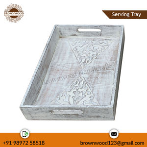 Juegos de bandejas de servicio de madera de mango macizo hecho a mano de diseño atractivo de fabricante indio proveedor mayorista a precio razonable - Product Image 4