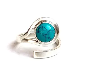 Vente en gros de bagues en argent sterling 925 avec pierre, turquoise réglable et diamant avec incrustation de perles, bijoux de haute qualité pour les fêtes - Product Image 1
