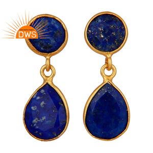 Sodalite-Conjunto de pendientes de plata y oro de 18 quilates, joyería hecha a mano, con bisel de piedras preciosas, para mujeres - Product Image 1