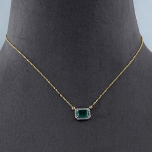 Ngọc Lục Bảo Tự Nhiên Đá Quý Duy Nhất Cắt Trắng Pave Kim Cương Rắn 14K Vàng Chuỗi Vòng Cổ Trang Sức Bán Buôn - Product Image 1