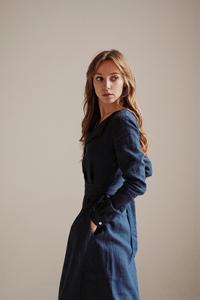 Vestido de lino de crepé negro para mujer, traje sexy de manga larga con cuello vuelto, sólido, largo hasta el suelo - Product Image 4
