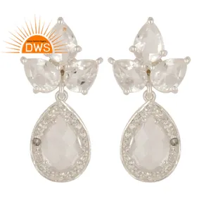 Pendientes colgantes de racimo de topacio blanco y cuarzo de cristal de Plata de Ley 925 de alta calidad proveedor colección clásica - Product Image 1