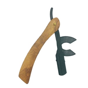 New Design <b>Barber</b> Razors Custom Logo Offer Packing Available Smooth Handle Black Wooden Handle <b>Barber</b> Razor - Product Image 1