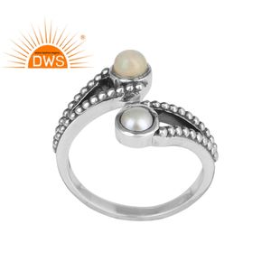 Anillo de Plata de Ley 925 con gema de ópalo blanco y Perla blanca para mujer, sortija oxidada, joyería - Product Image 1