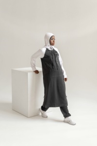 Tunique longue avec capuche en tissu Super extensible, pour Jogging, à la mode, Style islamique - Product Image 5