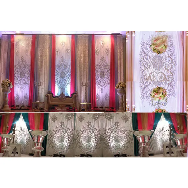 Telón de fondo bordado para escenario de boda, hermoso telón de fondo con diseño de escenario de boda real