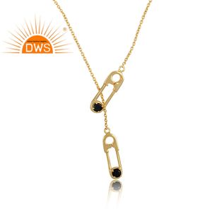 Collier pendentif onyx noir de créateur Vente en gros collier en argent massif plaqué or Bijoux de la collection vintage - Product Image 2