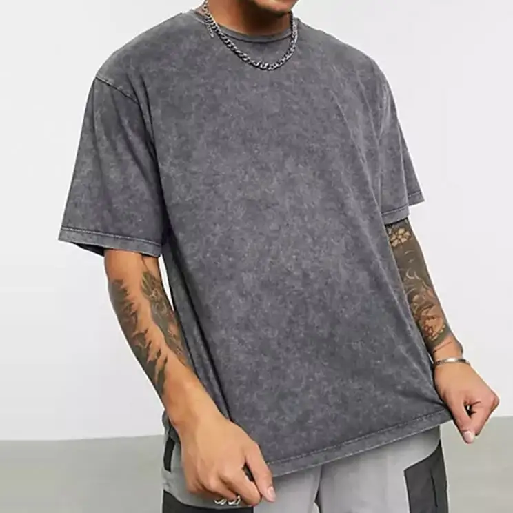 도매 산성 세척 티셔츠 캐주얼 남자의 반팔 빈티지 특대 티셔츠 100% 면 핀 산성 세척 셔츠