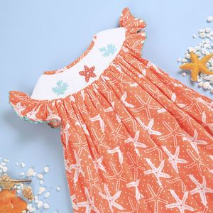 Hermoso Vestido Largo Casual de Primavera con Estampado de Estrellas de Mar para Niña - BB1835 (100% Algodón ODM) - Product Image 1