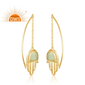 Hamas — boucles d'oreilles pendantes en or et argent 925, vente en gros de bijoux en pierres précieuses Prehnite, calcédoine - Product Image 2