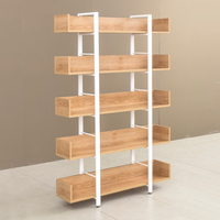 Étagère de rangement industrielle moderne en acier noir et bois, réglable en hauteur, pour livres, maison, bureau, salle à manger, bibliothèque