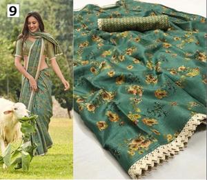 Moderne belle fête porter fleur imprimé travail avec Georgette tissu soie Saree et non cousu Blouse couleur argent femmes portent Alphanumero - Product Image 3