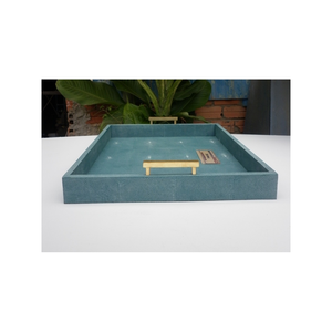 Bandeja de Té Turquesa de Lujo Modelo 045 de DAPHOCO, 0.62x0.49x0.09, Vietnam, 100% Hecha a Mano, Imitación Piel de Tiburón, Práctico Asa de Madera para Servir - Product Image 4