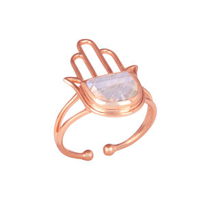 ที่มีคุณภาพสูงเงินสเตอร์ลิงธรรมชาติรุ้งดวงจันทร์หินพลอย Hamsa ออกแบบแยกรูปร่างแหวนสำหรับผู้หญิงเครื่องประดับผู้ผลิต - Product Image 2