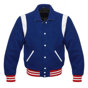 Vente en gros Blouson bombardier en laine verte manches en cuir doré pour adultes enfants une pièce tissu fin pour l'hiver American College - Product Image 2