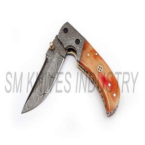 Navaja plegable de Damasco hecha a mano con funda de cuero (smk1231) - Product Image 4