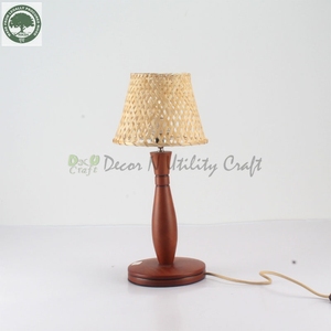 Handmade Wooden <b>Table</b> Lamp With Bamboo Shade Round Base Home Decoration Craft - Product Image 1