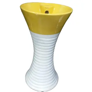 Yellow and White Color Kolan One Piece Wash Basin with Pedestal Set Floor Mounted in Cheapest Price Ceramic Sanitary Wares Sets