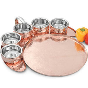 Vajilla internacional de rey indio de acero inoxidable, juego de cena tradicional de cobre, plato de Thali, cuencos, vidrio y cuchara - Product Image 1