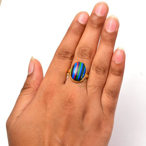 Wholesale 925 Sterling Silver/18K Gold Plated Designer Oval Bezel <b>Ring</b> Natural Rainbow Calsilica Gemstone <b>Fashion</b> <b>Rings</b> - Product Image 4