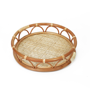 2021 New Design Natural Eco-friendl Rattan Serving Tray Decorative Wicker Organizer Storage Trays Breakfast Bread Snack Fruit