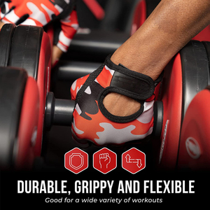 Guantes de levantamiento de pesas con estampado de camuflaje rojo para mujer, alta calidad, diseñados a medida para gimnasio y uso deportivo - Product Image 5