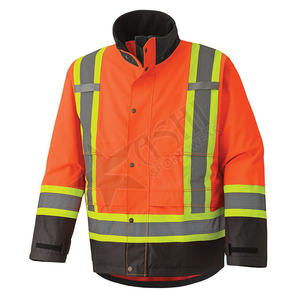 Veste de travail imperméable orange avec capuche haute visibilité et détachable Vêtements de sécurité réfléchissants avec fond noir - Product Image 1