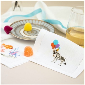 Embroidery Zebra <b>Balloons</b> Fold Cocktail Napkin Luxury Linen Hemstitch Beverage Napkin Handmade Durable Reusable Bar Home - Product Image 3