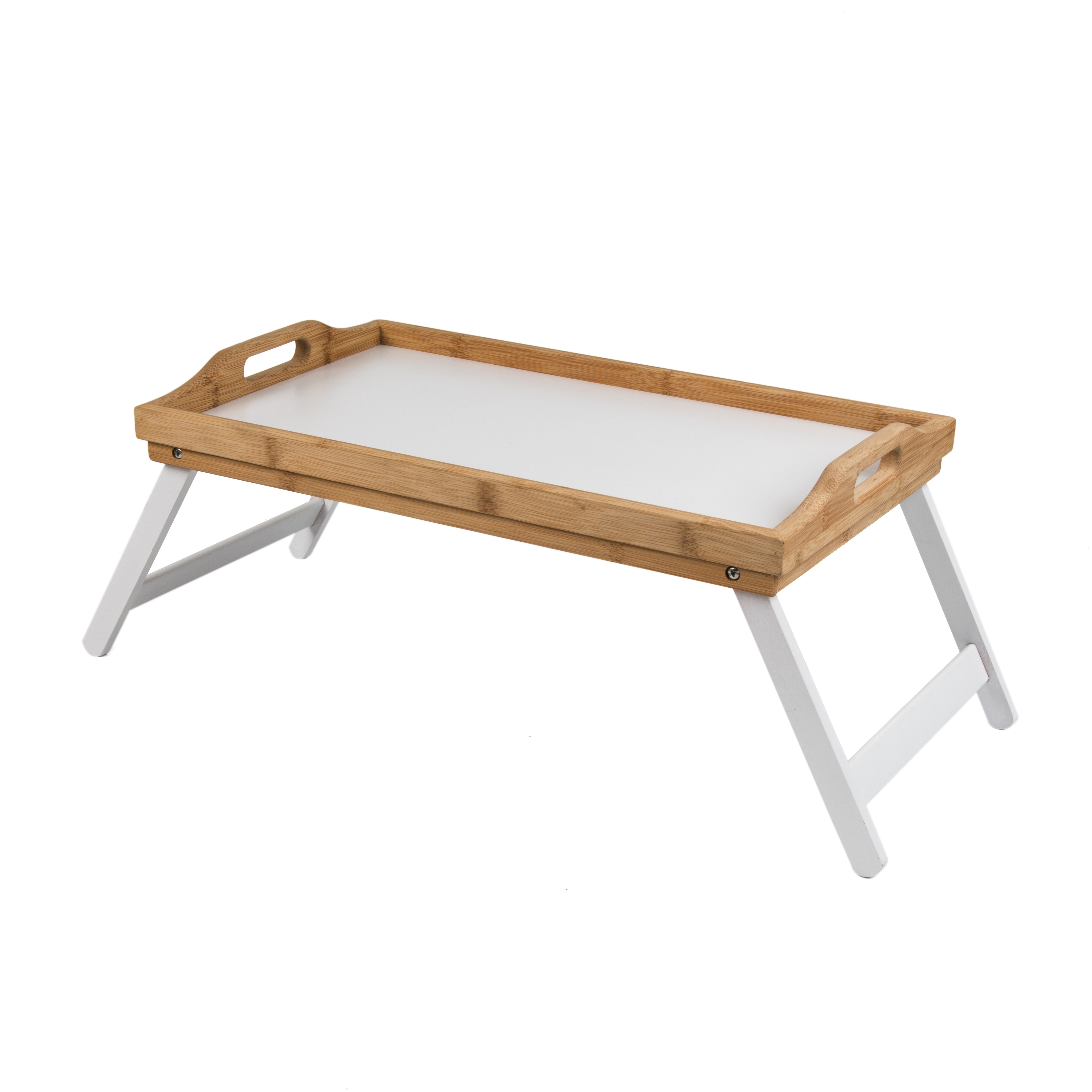 Bamboo Wooden Folding Bed Breakfast Table Coffee Serving Tray With Foldable Leg