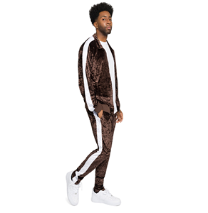 Trajes de terciopelo con cremallera para hombre, 2 piezas, ajustado, con raya lateral, cierre frontal, trajes de sudor a rayas de terciopelo - Product Image 1