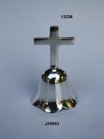 Cloche en laiton plaqué argent avec poignée en croix fabriquée en laiton Cloche de Noël Cloche en métal plaqué argent X'mas