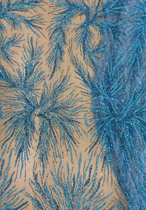 Tissu de dentelle perlée à la main tulle, nouvelle collection, étoffe lourde, broderie bleue, vente en gros et fabrication - Product Image 5
