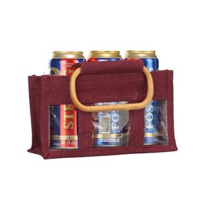 Sac fourre-tout en jute fait main avec poignée en coton pour les cadeaux ou la vente au détail Sac biodégradable réutilisable pour emballage à une seule bouteille - Product Image 3