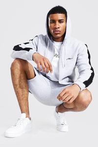 Survêtement à capuche en coton avec logo personnalisé pour hommes, dernier design, tenues de gym avec bande latérale, survêtement d'été - Product Image 3
