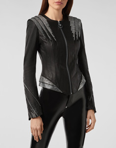 Veste de soirée en cuir de mouton pour femme, blouson d'hiver avec fermeture éclair, de couleur noire, nouvelle collection 2021 - Product Image 2