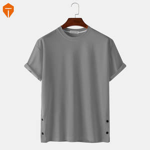 T-shirt manches courtes pour homme, ample, en coton, avec boutons latéraux, de couleur unie, Design, collection - Product Image 5