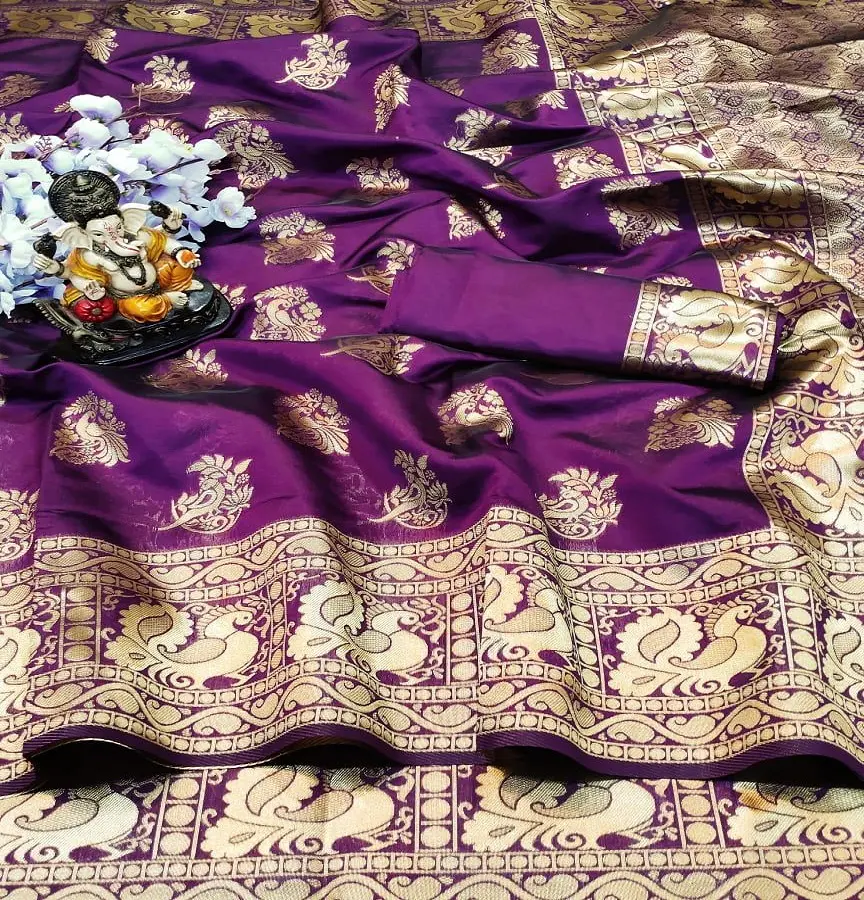 Zari Saree Sutra Tenun untuk Wanita dengan Kualitas Tinggi Desain Baru Saree India