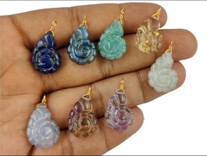 Blue Lace Agate <strong>Shell</strong> Pendant Gold Vermeil 925 Sterling Silver Wire Wrapped Pendant <strong>Shell</strong> Carved Charms Handmade Carved Pendants - Product Image 3